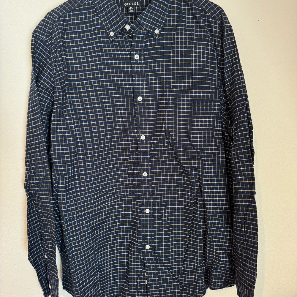 George Blue Checkered Casual Button Down Shirt
